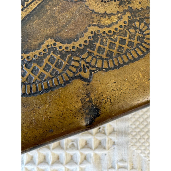 Antique Brass Tone Hexagonal Artstyle Chocolate Co Box w Intricate Etched Design