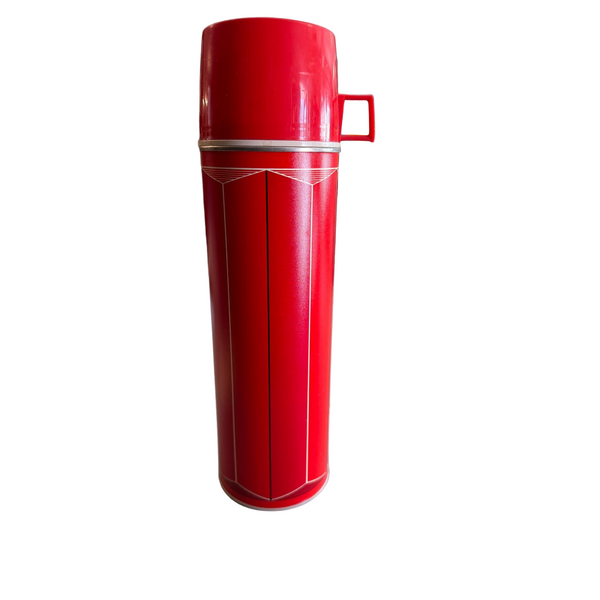 Vintage 1974 Thermos Model 2410 Red Insulated Metal Flask With Cup and Lid USA