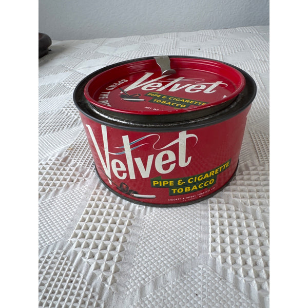 Velvet Pipe and Cigarette Tobacco Red Tin 7 Oz Vintage Collectible With Lid