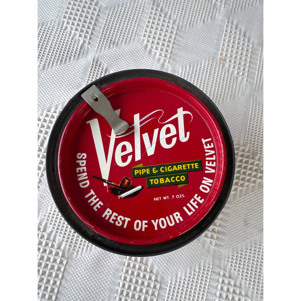 Velvet Pipe and Cigarette Tobacco Red Tin 7 Oz Vintage Collectible With Lid