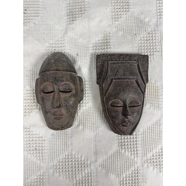 African Inspired Small Wall Hanging Mask Duo Rustic Finish Tribal Art Decor