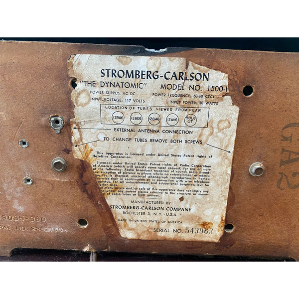Stromberg Carlson Model 1500H Vintage Bakelite Tabletop Radio AM Dial