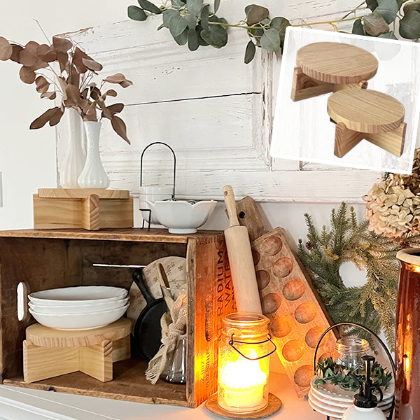 Food Safe Wooden Risers in farmhouse display