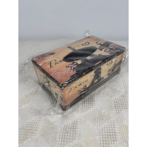 Paris Eiffel Tower Tissue Box Cover Latch Leatherette Finish Old World Stye NEW