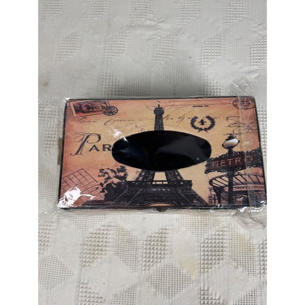 Paris Eiffel Tower Tissue Box Cover Latch Leatherette Finish Old World Stye NEW