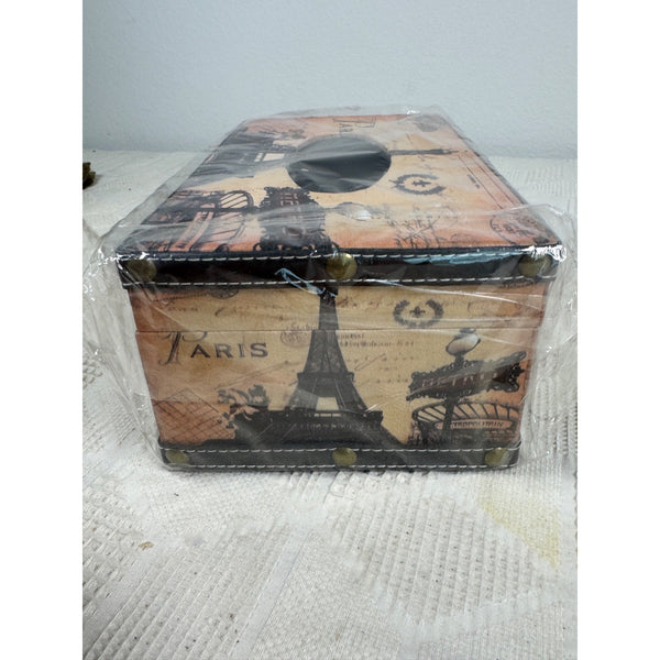 Paris Eiffel Tower Tissue Box Cover Latch Leatherette Finish Old World Stye NEW
