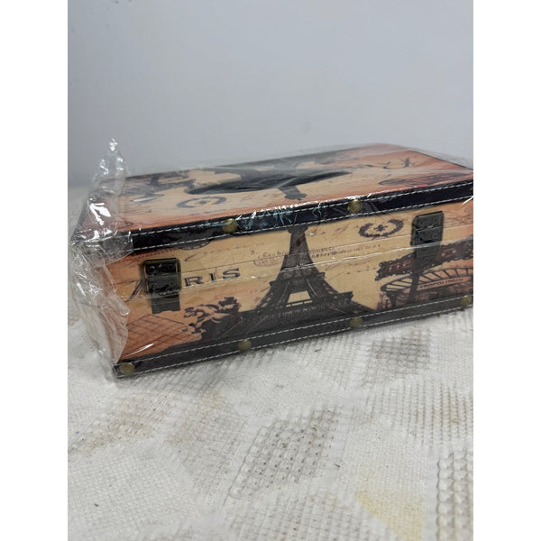 Paris Eiffel Tower Tissue Box Cover Latch Leatherette Finish Old World Stye NEW