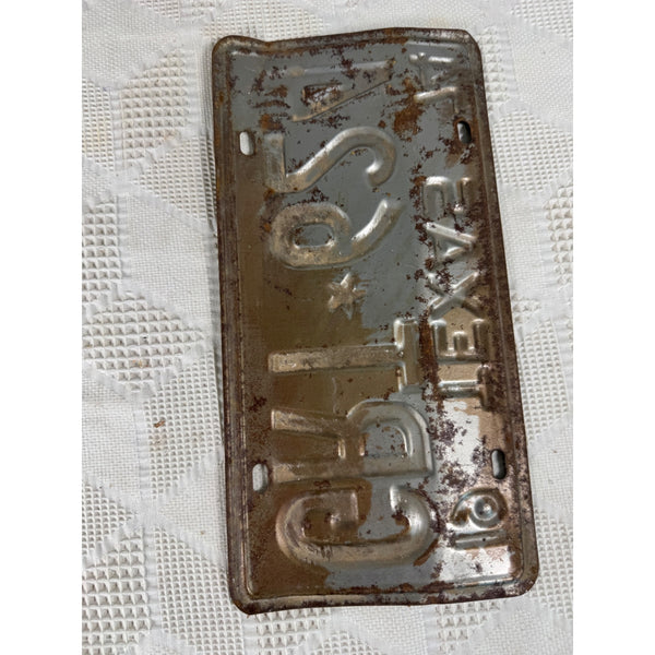 Vintage 1974 Texas License Plate GRT White w Red Embossed Lettering Rustic