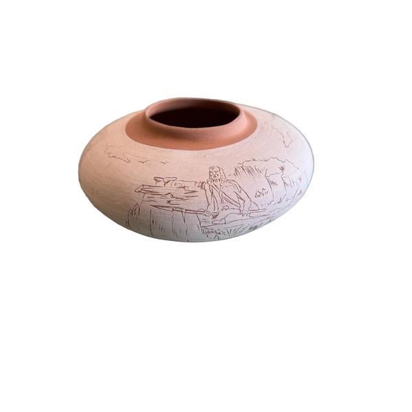 Handmade Native American Navajo Style Pottery Vase Signed w Engraved Designs