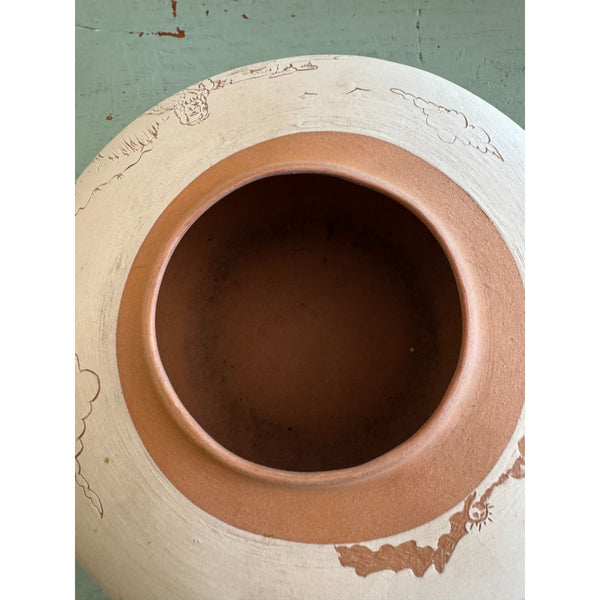 Handmade Native American Navajo Style Pottery Vase Signed w Engraved Designs