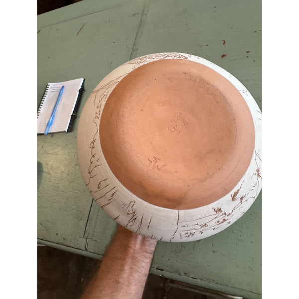 Handmade Native American Navajo Style Pottery Vase Signed w Engraved Designs