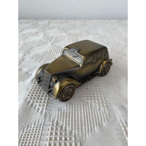 Banthrico Brass Tone Vintage 1934 Ford Taxi Coin Bank 1974 Model w Slot Bottom