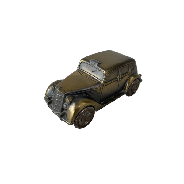 Banthrico Brass Tone Vintage 1934 Ford Taxi Coin Bank 1974 Model w Slot Bottom