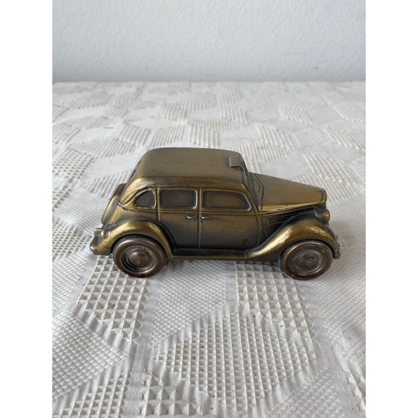 Banthrico Brass Tone Vintage 1934 Ford Taxi Coin Bank 1974 Model w Slot Bottom