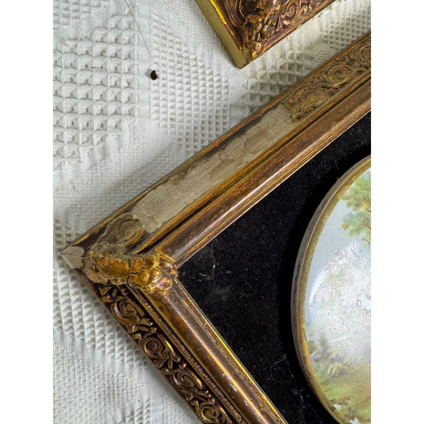 Pair Of Framed Limoges Porcelain Plaques By Fragonard Depicting Romantic Scenes