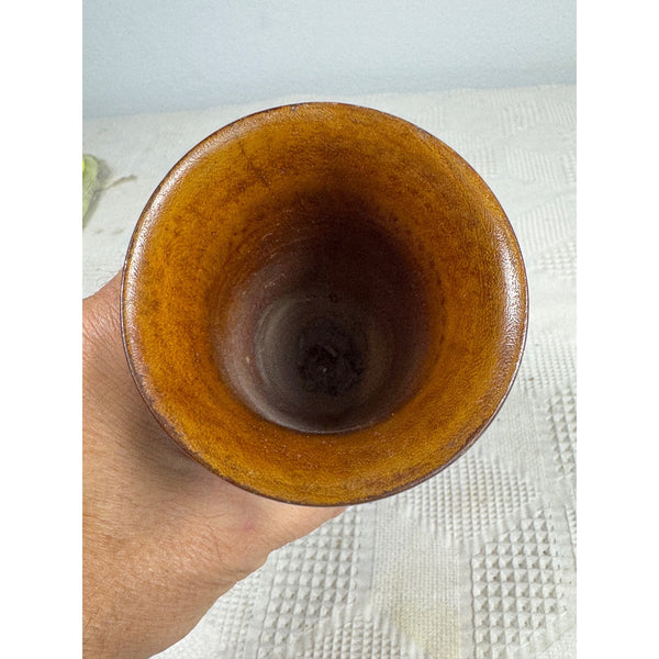 Hand Carved Wooden Vase With Polynesian Style Fish and Floral Design Vintage