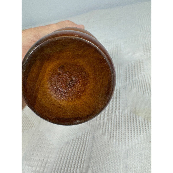 Hand Carved Wooden Vase With Polynesian Style Fish and Floral Design Vintage