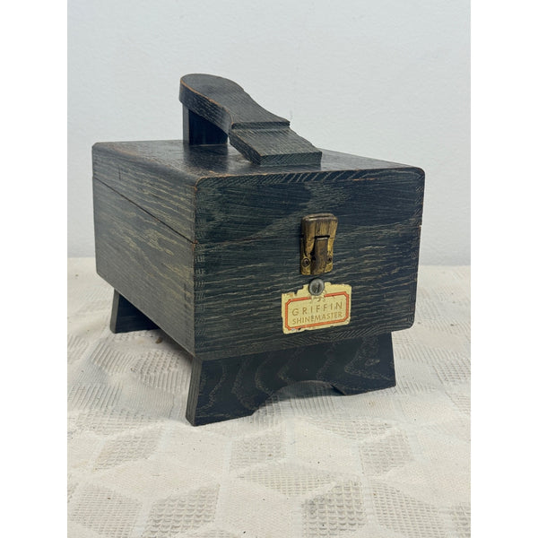 Vintage Griffin Shinemaster Wooden Shoe Shine Box With Brass Clasp and Footrest