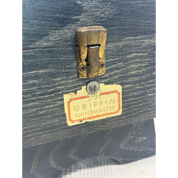 Vintage Griffin Shinemaster Wooden Shoe Shine Box With Brass Clasp and Footrest