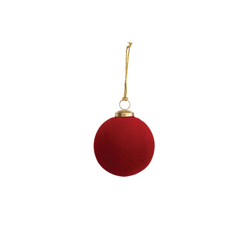 4" Round Flocked Glass Ball Ornament