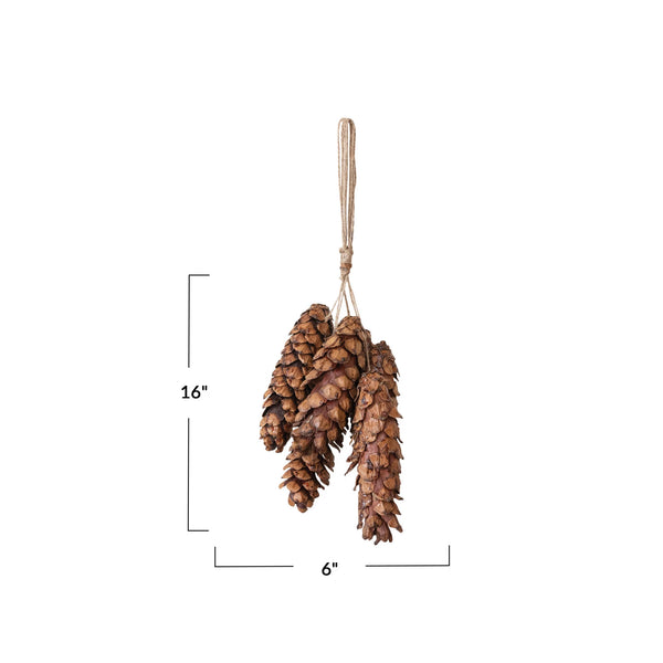 Dried Natural Pinecone Bunch w/ Jute Rope Hanger