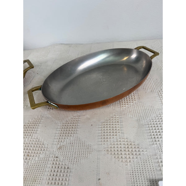 Paul Revere Limited Edition Oval Copper Au Gratin Pan With Brass Handles c1967