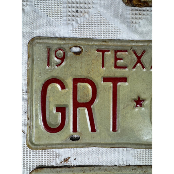 Vintage 1974 Texas License Plates Pair GRT 625 Red Embossed Letters On White