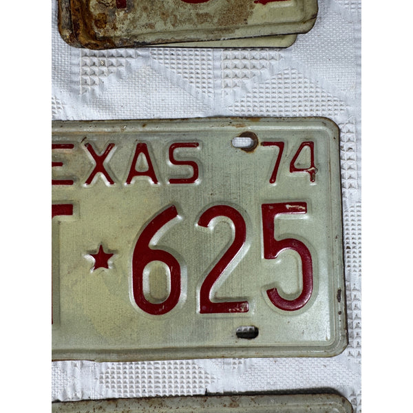 Vintage 1974 Texas License Plates Pair GRT 625 Red Embossed Letters On White