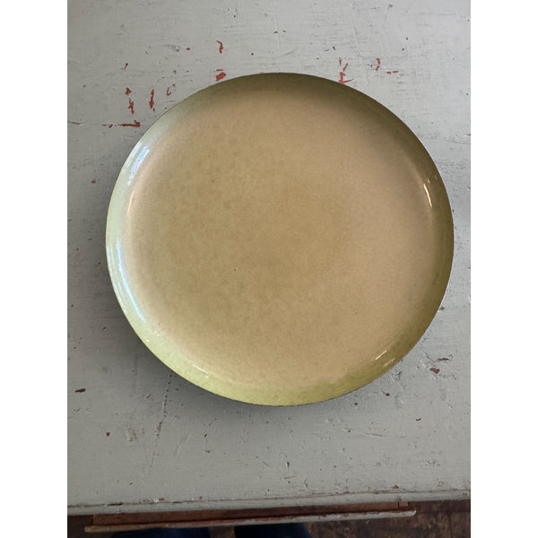 Vintage Moire Glaze Kyes Handmade Enamel Brass Serving Platter Tray Green 1960s