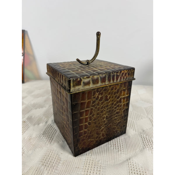 Alligator Textured Metal Storage Box With Lid and Decorative Handle Unique Decor (gently used)