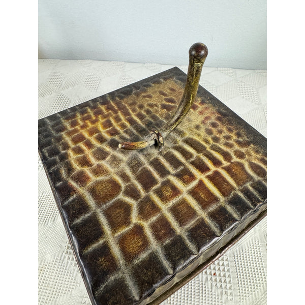 Alligator Textured Metal Storage Box With Lid and Decorative Handle Unique Decor (gently used)