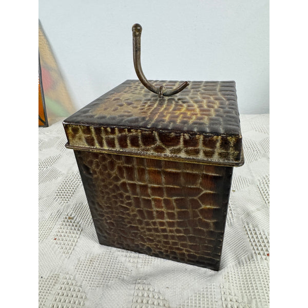 Alligator Textured Metal Storage Box With Lid and Decorative Handle Unique Decor (gently used)