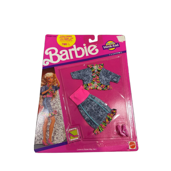 Barbie Jeans Week End Fashions Doll Outfit Mattel Pink Stamp Club Carded 1990s