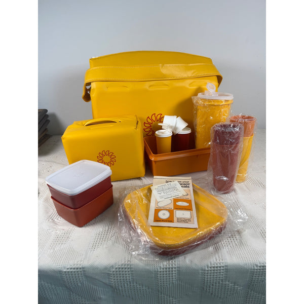 Vintage Tupperware Picnic Set w Containers and Carrying Bags 1980s Starburst NEW
