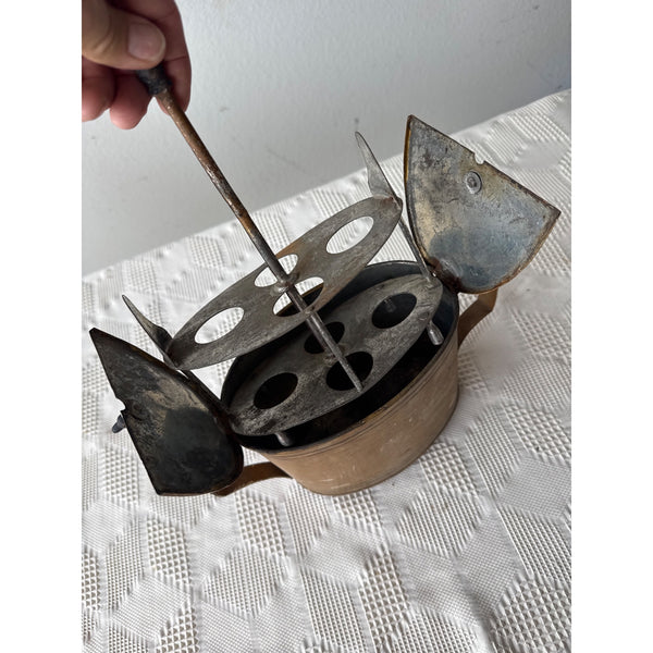 Antique 1800s Metal Egg Coddler Boiler with Lift Out Tray and Double Hinged Lid