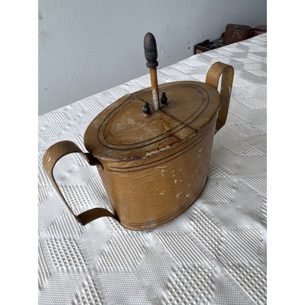 Antique 1800s Metal Egg Coddler Boiler with Lift Out Tray and Double Hinged Lid