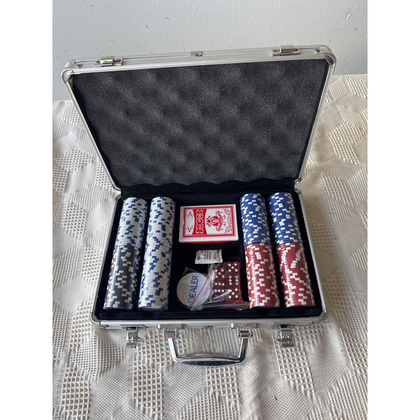 Poker Set With Aluminum Case Chips Cards Dice Dealer Button Iron Horse Design
