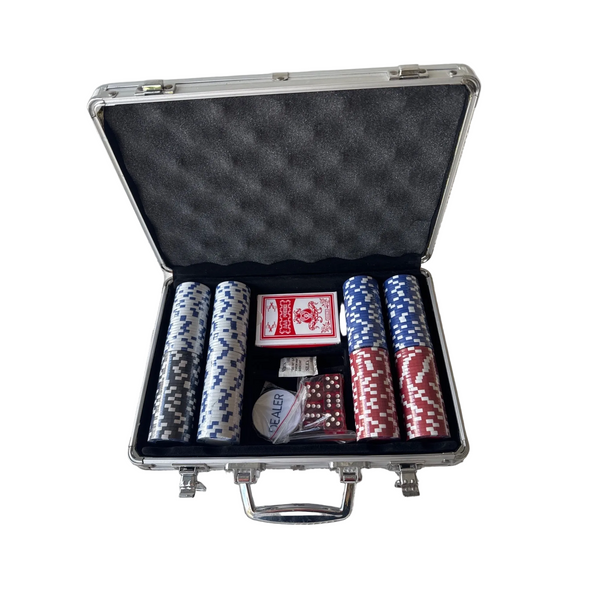 Poker Set With Aluminum Case Chips Cards Dice Dealer Button Iron Horse Design