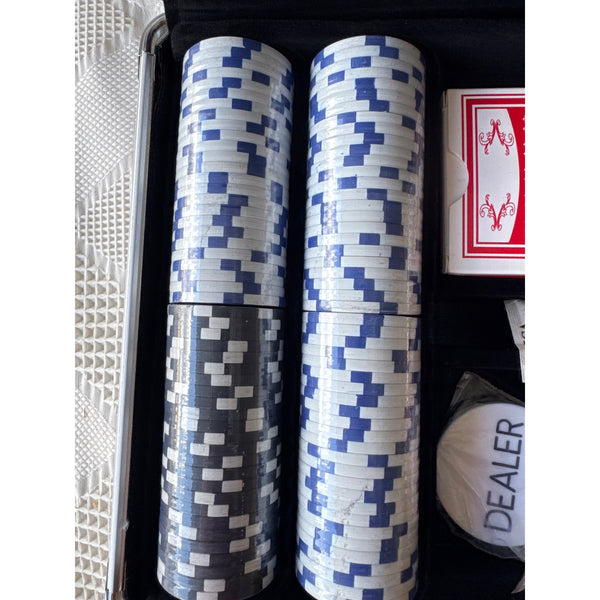 Poker Set With Aluminum Case Chips Cards Dice Dealer Button Iron Horse Design