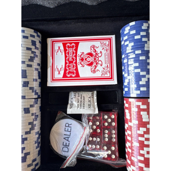 Poker Set With Aluminum Case Chips Cards Dice Dealer Button Iron Horse Design