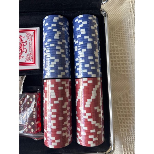 Poker Set With Aluminum Case Chips Cards Dice Dealer Button Iron Horse Design