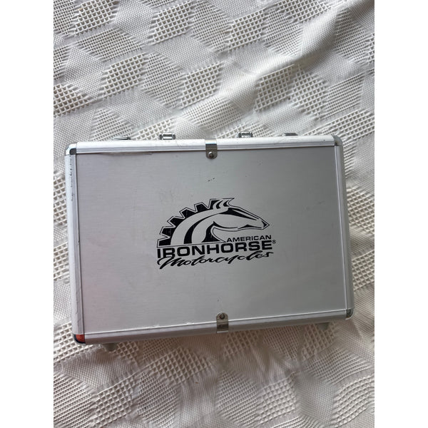Poker Set With Aluminum Case Chips Cards Dice Dealer Button Iron Horse Design