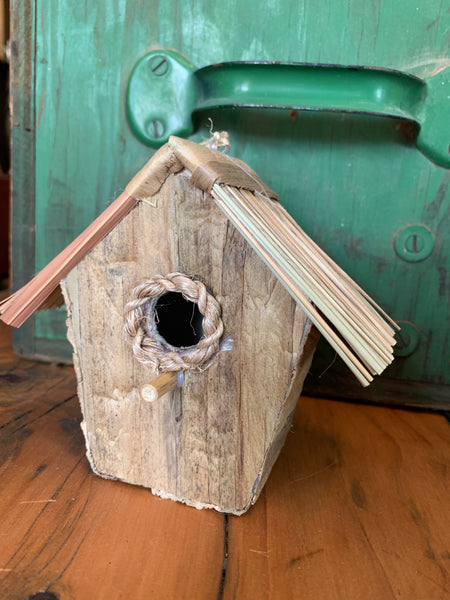 Wood and Grass Birdhouse Ornament,