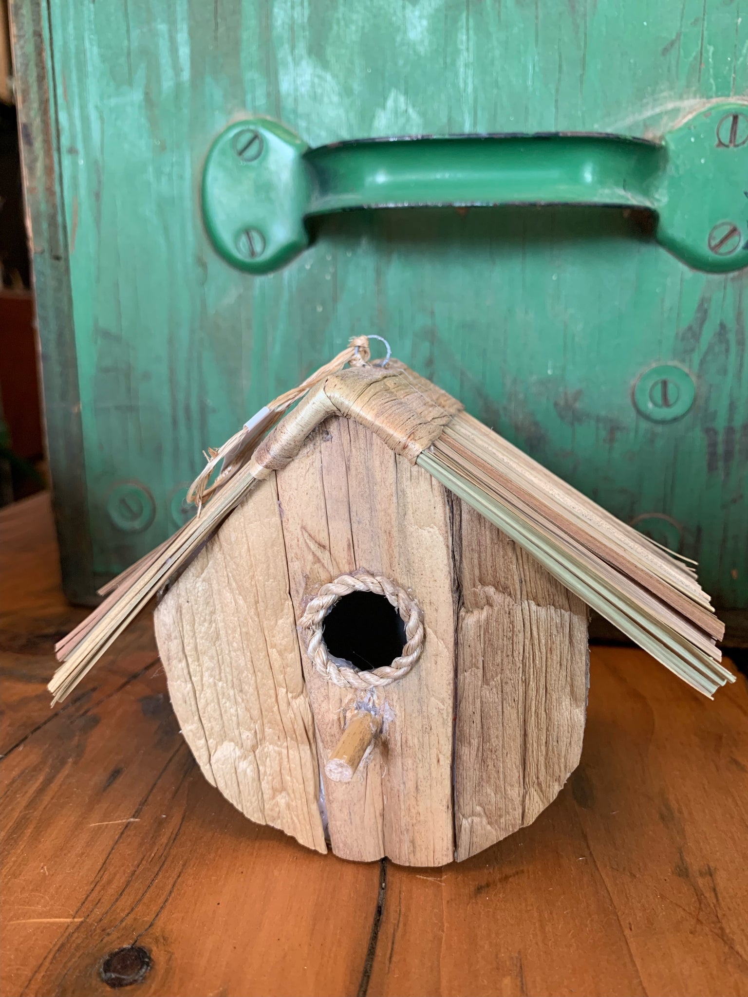 Wood and Grass Birdhouse Ornament,