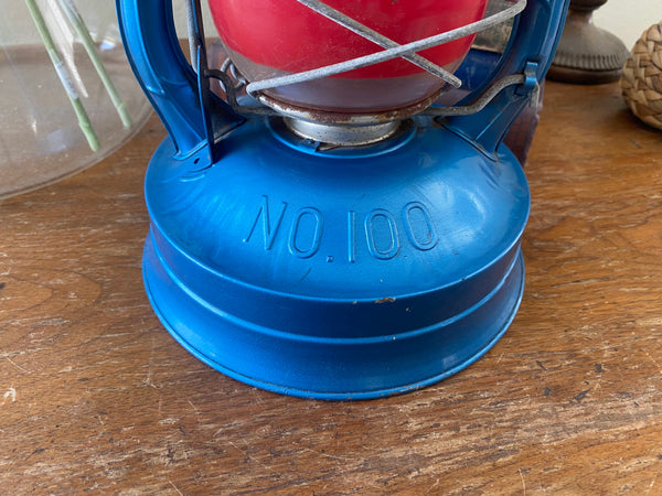 Antique Dietz No 100 NY USA Blue Lantern Embossing