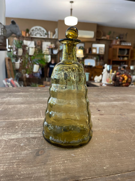 Antique Green Glass Bee Hive Decanter victorian