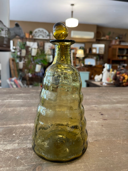 Antique Green Glass Bee Hive Decanter side view