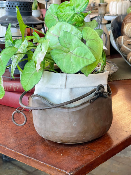 Primitive Antique Hammered Copper Pot with plant