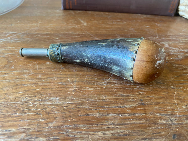 Antique Horn Gun Powder Flask Side