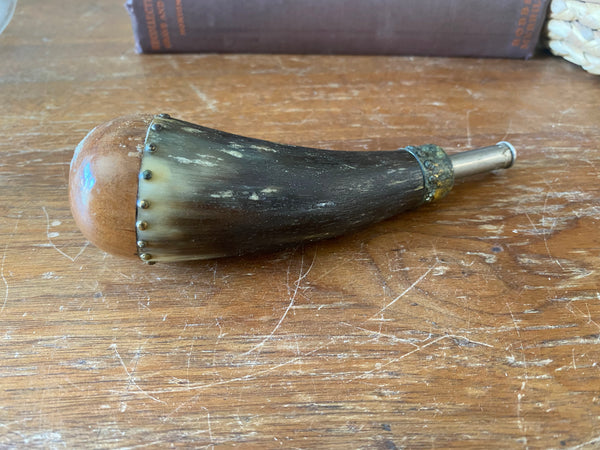 Antique Horn Gun Powder Flask Side 2